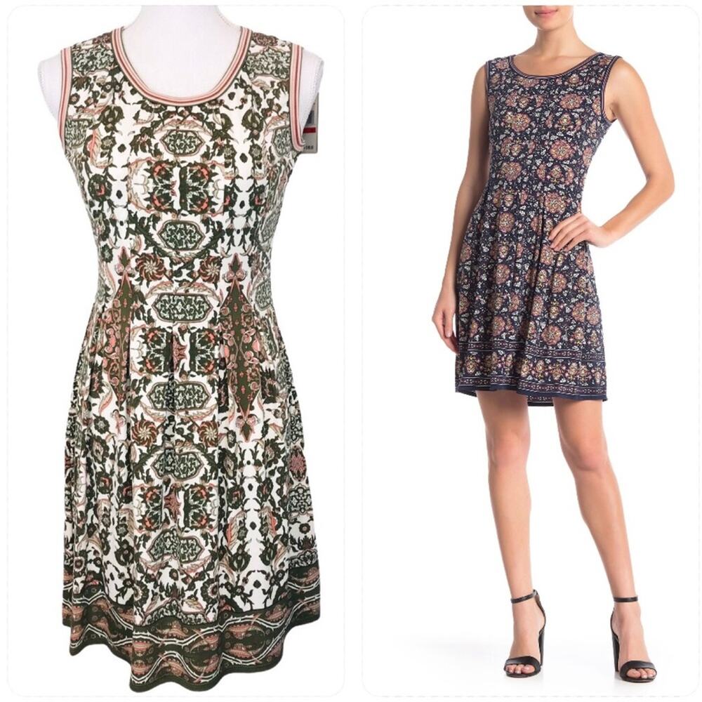 Max Studio Sleeveless Fit & Flare pleated Cocktail career Dress